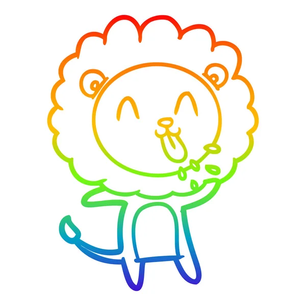 Linha gradiente arco-íris desenho feliz leão dos desenhos animados — Vetor de Stock