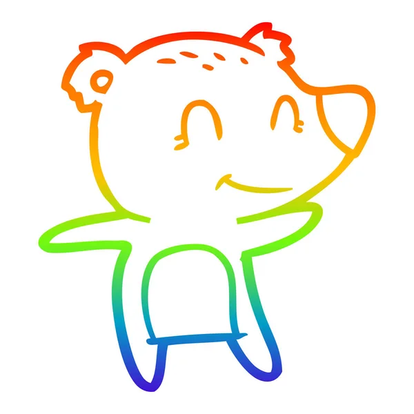 Rainbow gradient line drawing smiling polar bear cartoon — Stock Vector