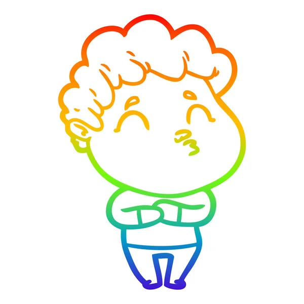 Rainbow gradient ligne dessin dessin animé homme boudage — Image vectorielle