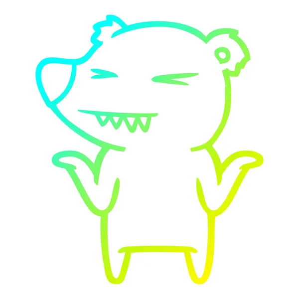 Linha gradiente frio desenho irritado urso polar desenho animado encolhendo sh — Vetor de Stock