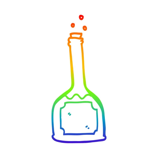 Rainbow gradient ligne dessin dessin animé bouteille de vin rouge — Image vectorielle