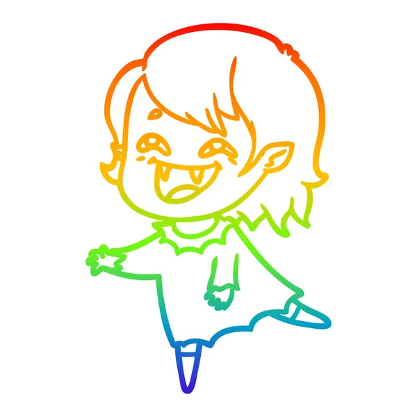 Rainbow gradient ligne dessin dessin animé rire vampire fille — Image vectorielle