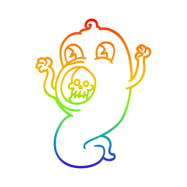 Regenboog gradiënt lijntekening Spooky cartoon Ghost — Stockvector