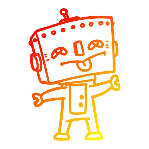 Warm gradient line drawing cartoon robot — Stock Vector