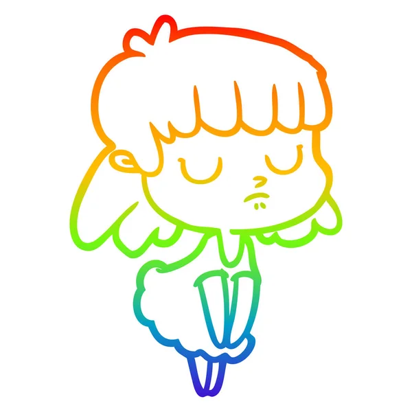 無関心な女性漫画を描く虹のグラデーションライン — ストックベクタ