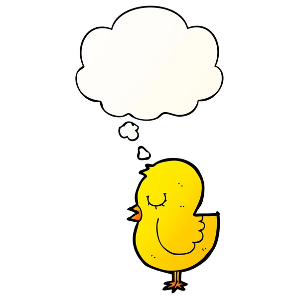 Uccello del fumetto e bolla pensiero in stile gradiente liscio — Vettoriale Stock