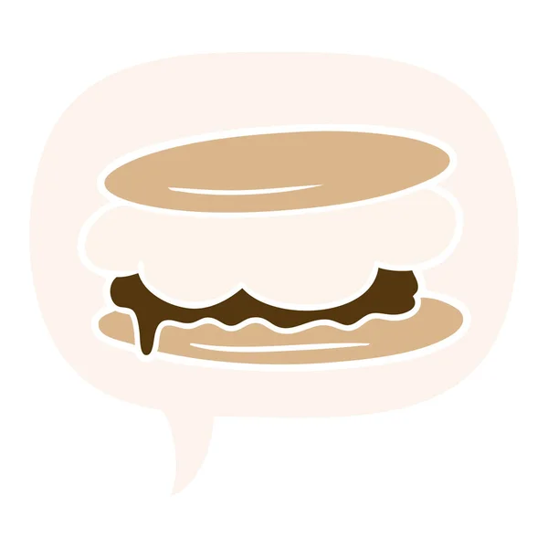 Smore dibujos animados y burbuja del habla en estilo retro — Vector de stock