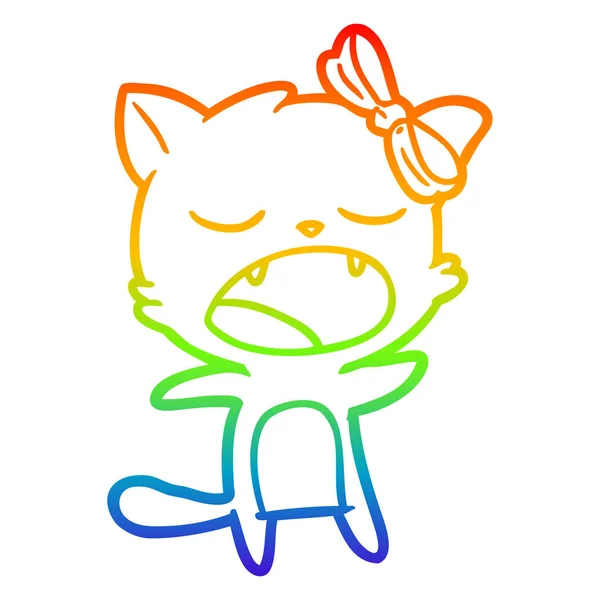 Rainbow gradient ligne dessin dessin animé chant chat — Image vectorielle