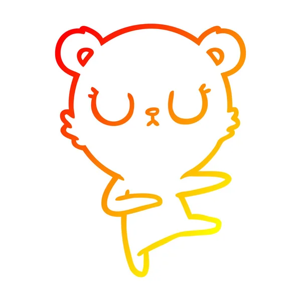 Warm gradient line drawing peaceful cartoon bear cub — Stock Vector