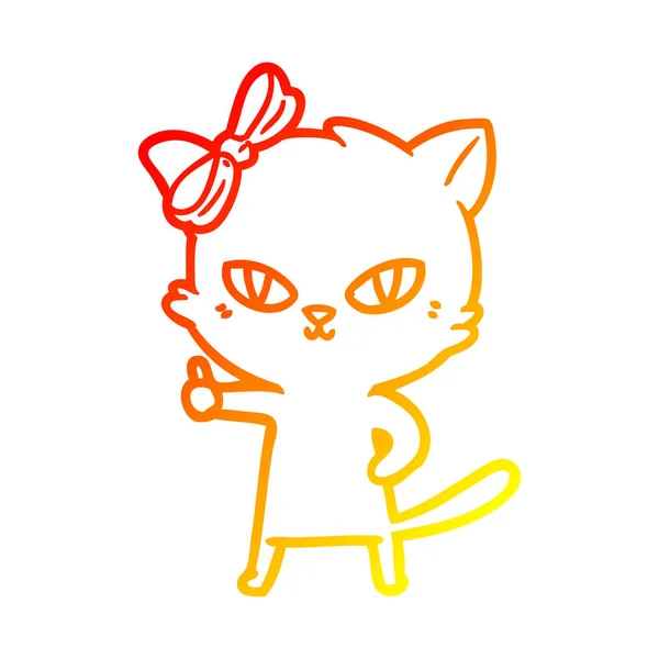 Chaud dégradé ligne dessin mignon dessin animé chat donnant pouces vers le haut sym — Image vectorielle