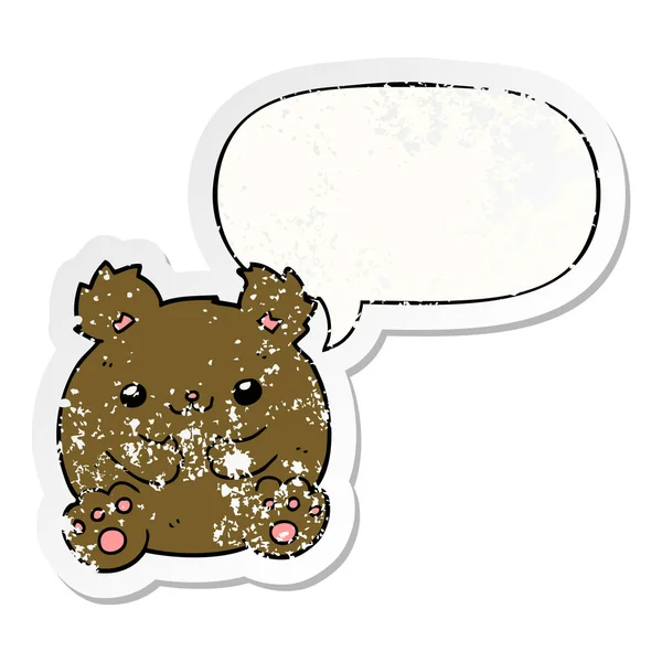 Cartoon bear and speech bubble distressed sticker — Stock Vector