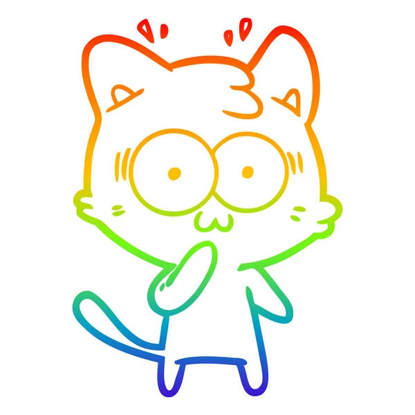 Linea gradiente arcobaleno disegno cartone animato gatto sorpreso — Vettoriale Stock