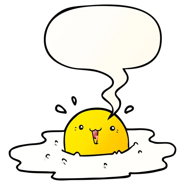 Sevimli karikatür kızarmış yumurta ve konuşma balonu pürüzsüz degrade stil — Stok Vektör