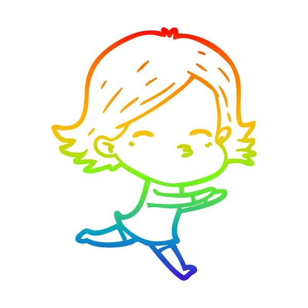 Linea gradiente arcobaleno disegno donna cartone animato — Vettoriale Stock