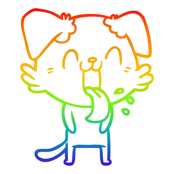 Rainbow gradient line drawing cartoon panting dog — Stock Vector