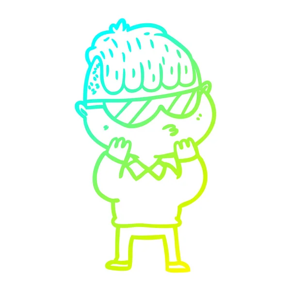 Cold gradient line drawing cartoon boy wearing sunglasses — Stock Vector