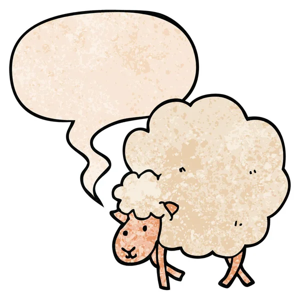 Cartone animato pecore e la bolla discorso in stile texture retrò — Vettoriale Stock