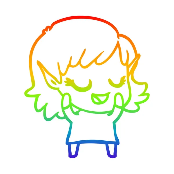 Rainbow gradient ligne dessin heureux dessin animé elfe fille — Image vectorielle