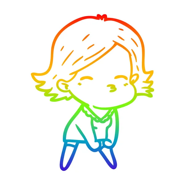 Arco iris gradiente línea dibujo dibujos animados mujer — Vector de stock