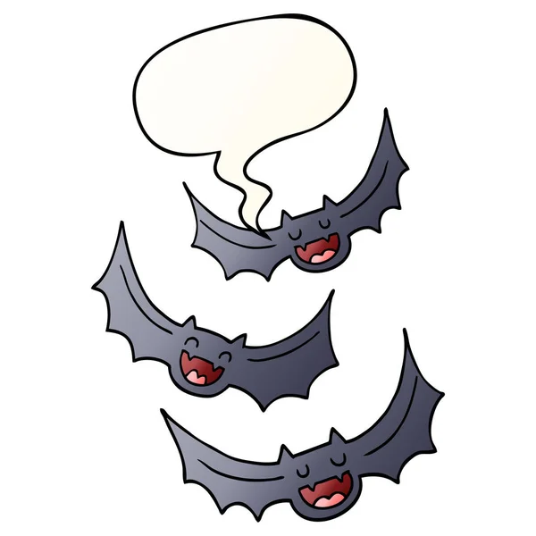 Chauves-souris vampire dessin animé et bulle d'expression dans un style de dégradé lisse — Image vectorielle