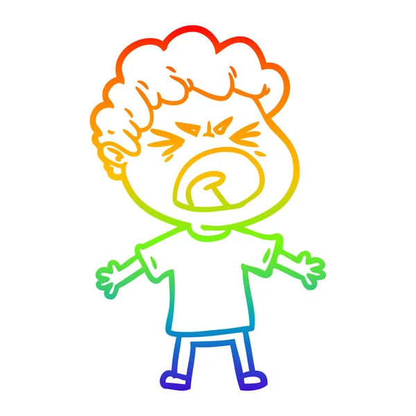 Linea gradiente arcobaleno disegno cartone animato uomo furioso — Vettoriale Stock