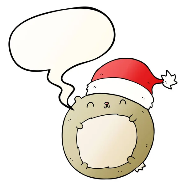 Mignon dessin animé ours de Noël et bulle de la parole en dégradé lisse — Image vectorielle