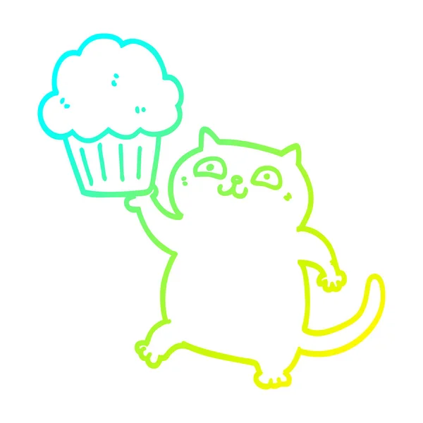 Línea de gradiente frío dibujo de dibujos animados gato con cupcake — Archivo Imágenes Vectoriales