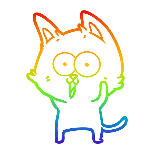 Rainbow gradient line drawing funny cartoon cat — Stock Vector