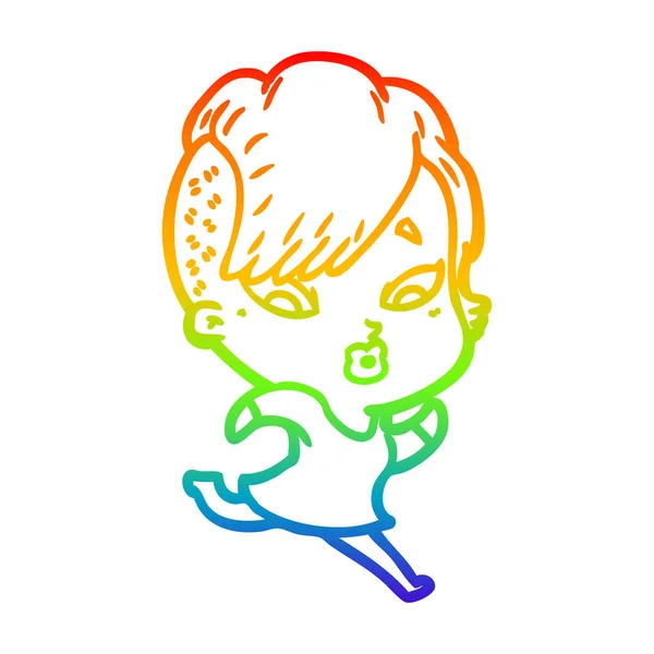 Linea gradiente arcobaleno disegno cartone animato ragazza sorpresa — Vettoriale Stock