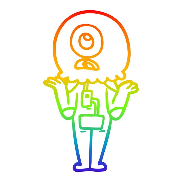 Regenboog gradiënt lijntekening cartoon Cyclops buitenaardse Spaceman SHR — Stockvector