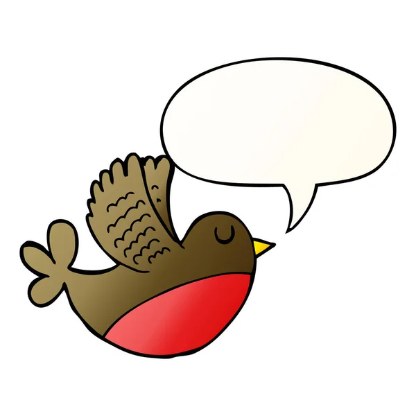 Dibujos animados aves voladoras y burbuja del habla en estilo gradiente suave — Vector de stock