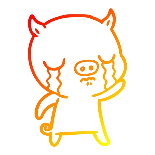 Chaud dégradé ligne dessin dessin animé cochon pleurer saluer au revoir — Image vectorielle