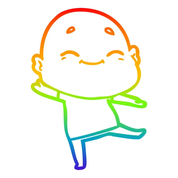 彩虹渐变线绘制卡通快乐秃头男人 — 图库矢量图片