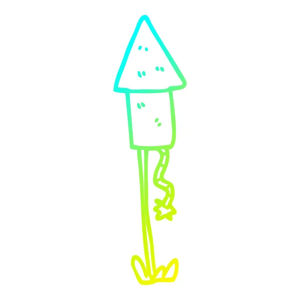 Línea de gradiente frío dibujo cohete de dibujos animados — Vector de stock