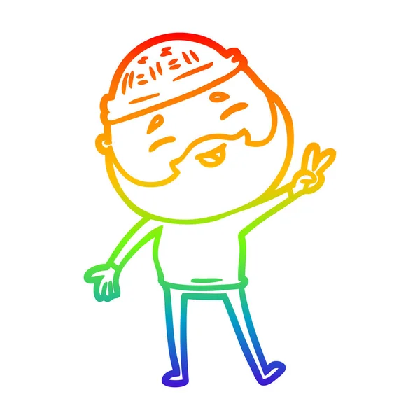 Linea gradiente arcobaleno disegno cartone animato uomo barbuto felice — Vettoriale Stock
