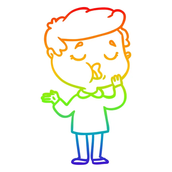 Arco iris gradiente línea dibujo dibujos animados hombre hablando — Vector de stock