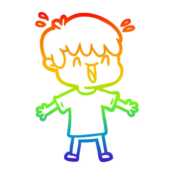Rainbow gradient linje ritning tecknad skrattande pojke — Stock vektor