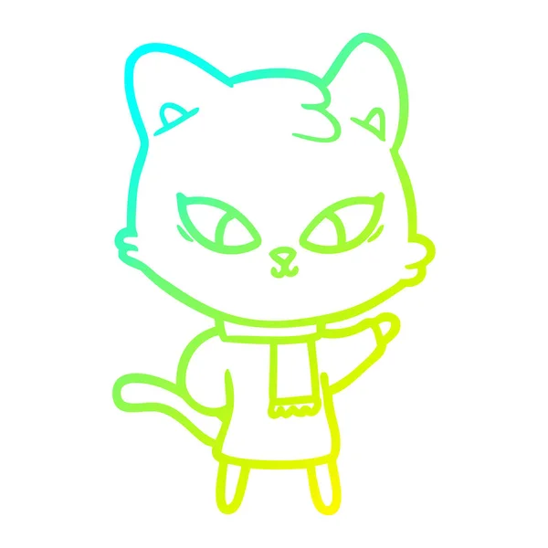 Linha gradiente frio desenho bonito desenho animado gato — Vetor de Stock