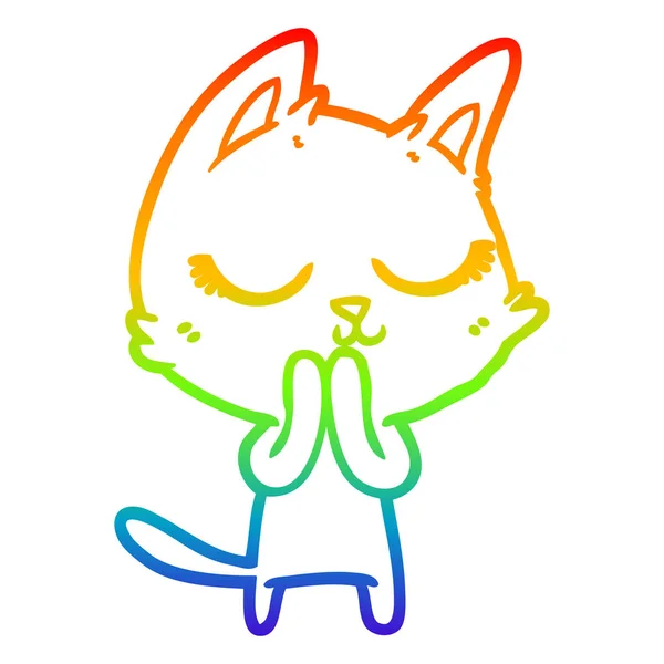 Радужная градиентная линия, рисующая спокойную мультяшную кошку — стоковый вектор