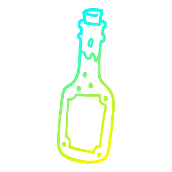 Línea de gradiente frío dibujo botella de cerveza de dibujos animados — Vector de stock