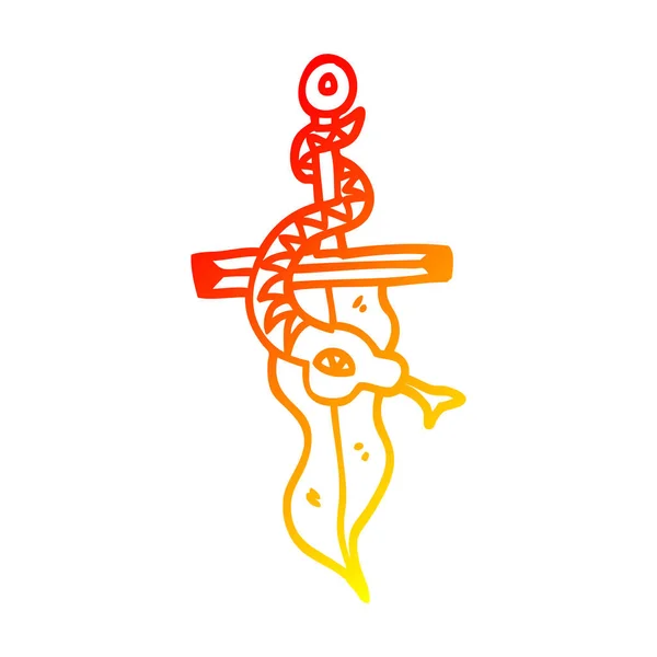 Línea de gradiente caliente dibujo dibujos animados tatuaje daga símbolo — Vector de stock