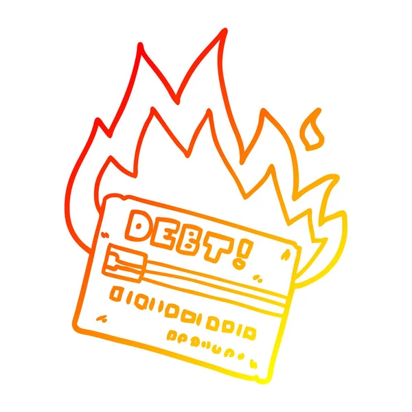 Warme kleurovergang lijntekening branden creditcard cartoon — Stockvector