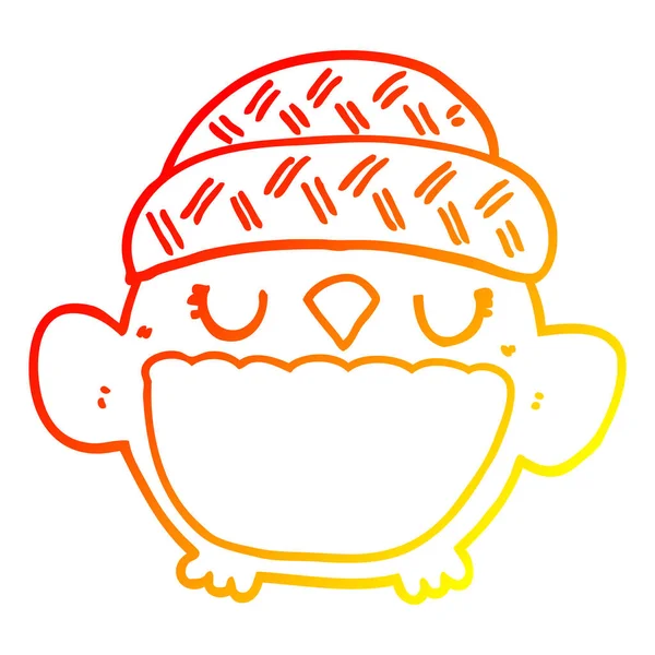 Chaud dégradé ligne dessin mignon dessin animé hibou dans chapeau — Image vectorielle