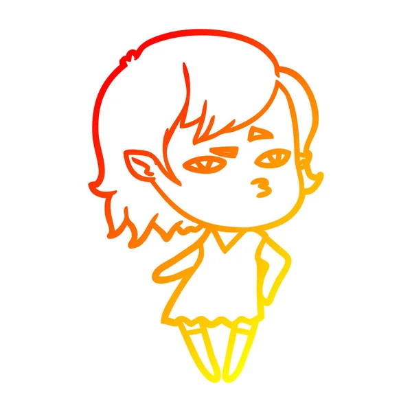 Warm gradient line drawing cartoon vampire girl — Stock Vector