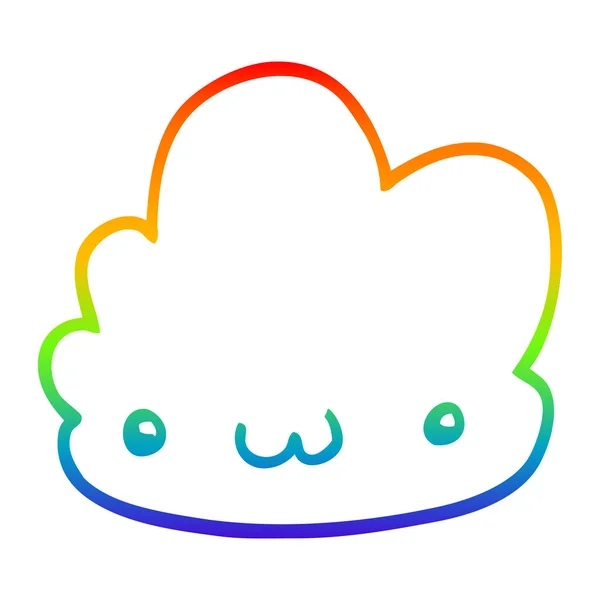 Rainbow gradient line drawing cute cartoon cloud — Stock Vector