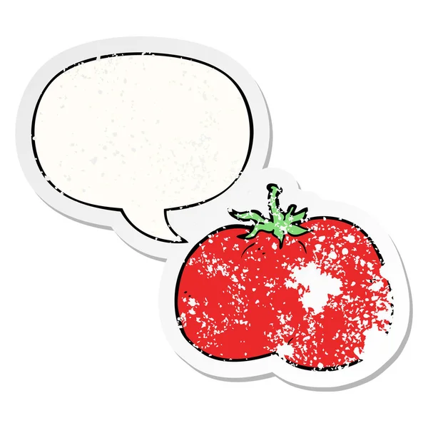 Dibujos animados tomate y el habla burbuja angustiado pegatina — Vector de stock