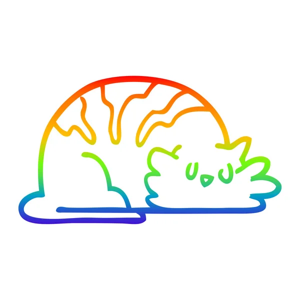 Rainbow gradient line drawing cartoon sleepy cat — Stock Vector