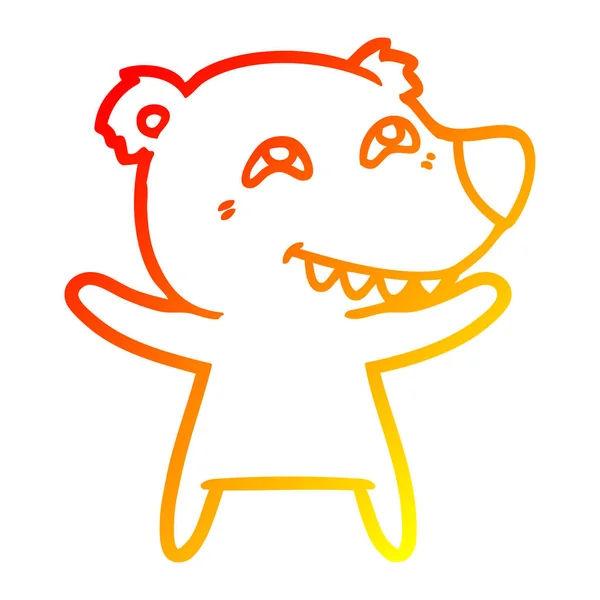 Linha gradiente quente desenho urso dos desenhos animados mostrando dentes —  Vetores de Stock