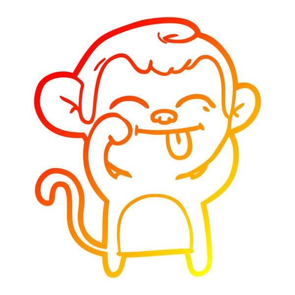 Línea de gradiente caliente dibujo divertido mono de dibujos animados — Vector de stock