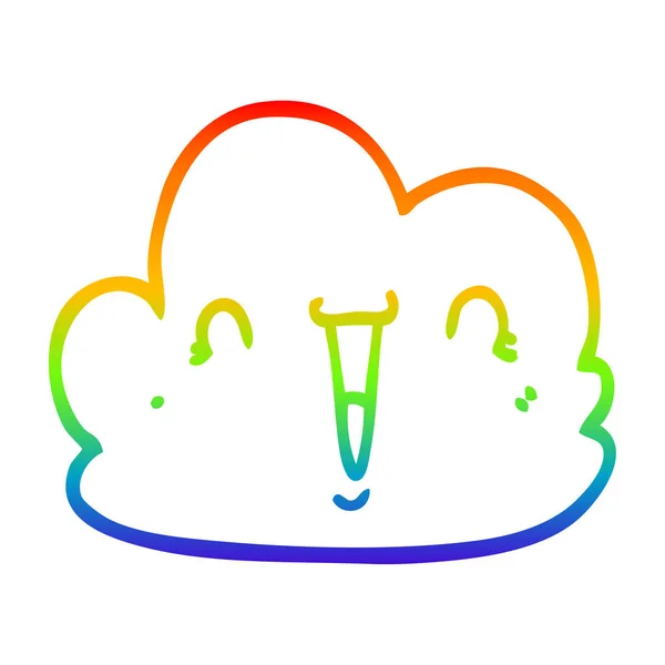 Rainbow gradient line drawing cartoon happy cloud — Stock Vector